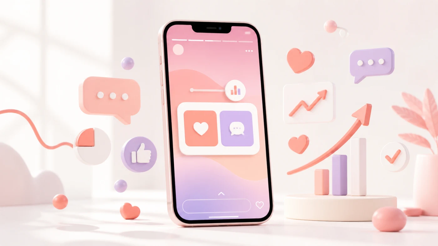Açık renkli telefonda Instagram Hikâye anketi ve yükselen etkileşim grafiği