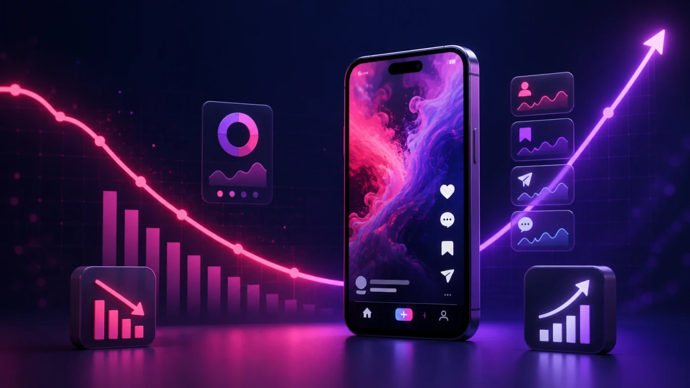 Instagram Reels izlenme düşüşünü ve toparlanmayı gösteren analiz ekranı