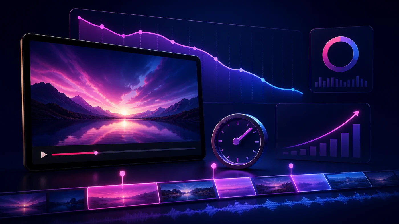 YouTube izlenme süresi ve izleyici tutma analizini gösteren video ekranı